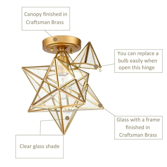 Brass Moravian Star Light Flush Mount Ceiling Light Mid Century Modern - Picture 2 of 5
